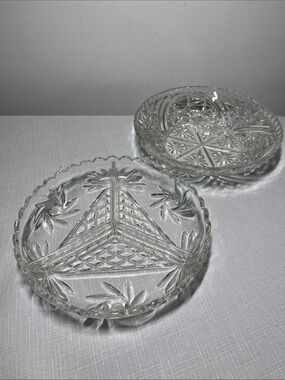 Vintage divided crystal relish dish pinwheel pattern & Clear Cut Glass Bowl